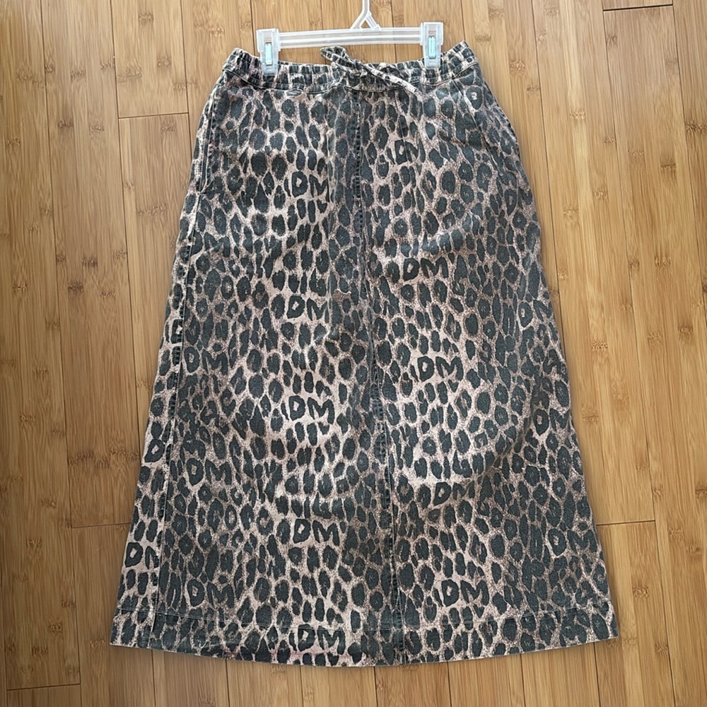 Damson Madder denim leopard midi skirt
